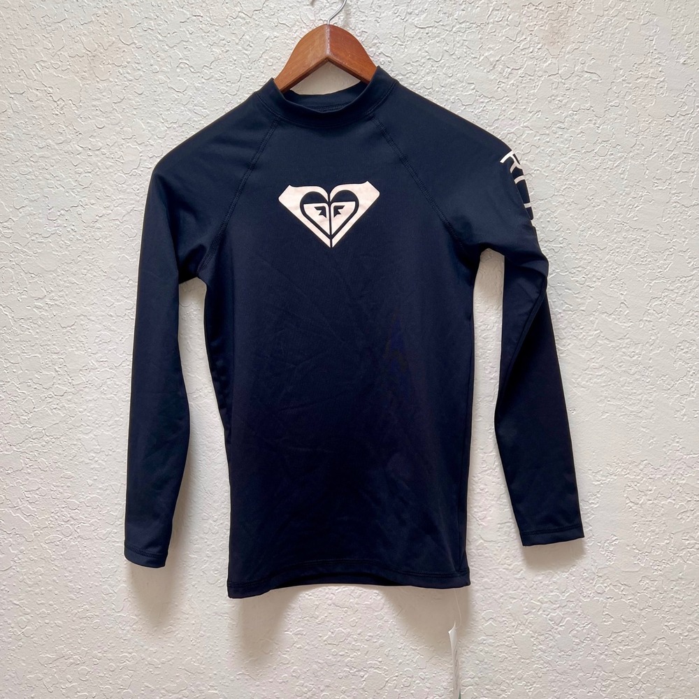 Roxy Girl Whole Hearted LS Rash Guard Black UPF 50+ Swim Top Size 16/XXL Beach
